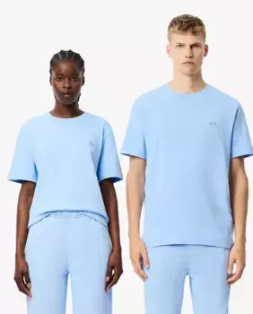 Мужская футболка трикотажная унисекс из стираного хлопка с коротким рукавом Lacoste, светло-голубой