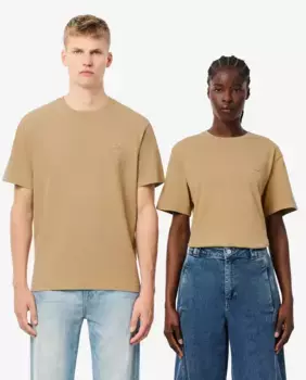 Мужская футболка трикотажная унисекс из стираного хлопка с коротким рукавом Lacoste, бежевый