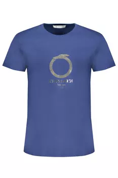 Мужская футболка Trussardi хлопковая с серебряным логотипом, синий