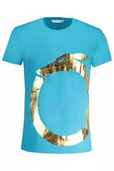 Мужская футболка Trussardi хлопковая с золотым принтом, голубой
