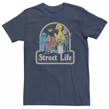 Мужская футболка «Улица Сезам» Street Life «Элмо и друзья» Group Shot Licensed Character, цвет Navy Heather