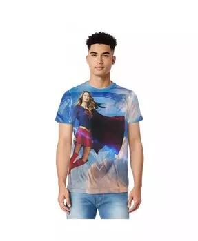 Мужская футболка Up In The Sky (принт спереди/сзади) с коротким рукавом для взрослых из полиэстера Supergirl, белый