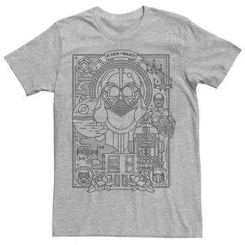 Мужская футболка Vader Droids в стиле татуировки Line Art Star Wars