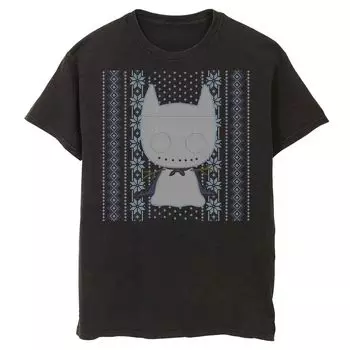 Мужская футболка в рождественском стиле со свитером в стиле в стиле чиби и Бэтмена DC Comics, черный