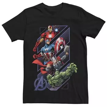 Мужская футболка в стиле ретро с геометрическим рисунком Marvel Avengers Group Shot Licensed Character, черный
