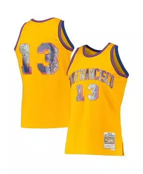 Мужская футболка wilt chamberlain gold san francisco warriors 1962-63 hardwood classics 75th anniversary diamond swingman jersey Mitchell & Ness