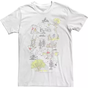 Мужская футболка Winnie The Pooh Winnie Map Group Shot Licensed Character, белый