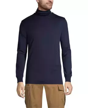 Мужская футболка-водолазка из супермягкого пима-хлопка Lands' End, синий