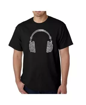 Мужская футболка Word Art - Наушники - 63 жанра музыки LA Pop Art