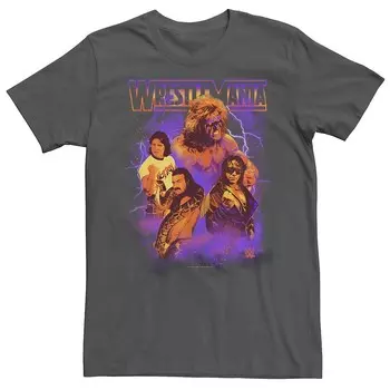 Мужская футболка WWE Wrestlemania Showtime с графическим рисунком в стиле ретро для групповых снимков Licensed Character, цвет Charcoal