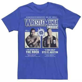 Мужская футболка WWE Wrestlemania X-Seven The Rock vs Steve Austin с графическим плакатом в стиле ретро Licensed Character, цвет Royal