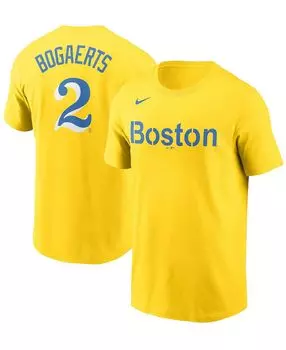 Мужская футболка xander bogaerts gold/light blue boston red sox 2021 city connect name & number Nike