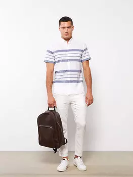 Мужская габардиновая рубашка Slim Fit с коротким рукавом в полоску LCW Vision