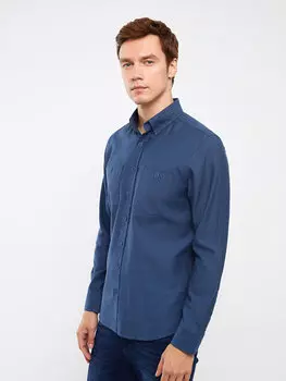 Мужская габардиновая рубашка стандартного кроя с длинным рукавом LCWAIKIKI Classic, индиго