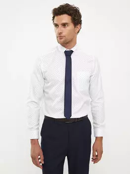 Мужская габардиновая рубашка стандартного кроя с длинным рукавом LCWAIKIKI Formal, белый печатный