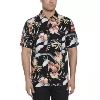 Мужская гавайская рубашка с тропическим принтом и коротким рукавом Cubavera, цвет jet black