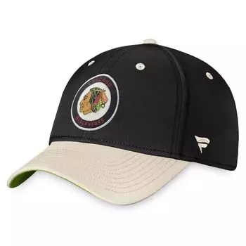 Мужская гибкая кепка Fanatics черного/хаки Chicago Blackhawks True Classics в стиле ретро