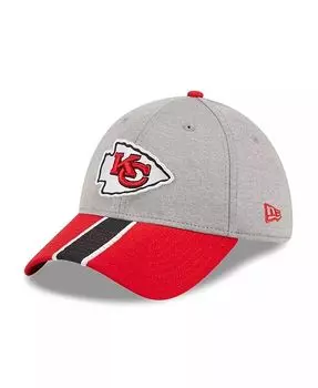 Мужская гибкая кепка Heather Grey, Red Kansas City Chiefs Striped 39THIRTY New Era, серый