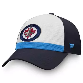 Мужская гибкая кепка из джерси с логотипом Fanatics белого/темно-синего цвета Winnipeg Jets Breakaway Current