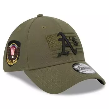 Мужская гибкая кепка New Era Green Oakland Athletics 2023, День вооруженных сил 39THIRTY