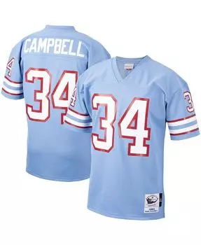 Мужская голубая футболка Earl Campbell Houston Oilers 1980 Authentic Throwback игрока в отставке Mitchell & Ness