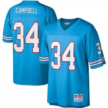 Мужская голубая футболка Mitchell & Ness Earl Campbell Хьюстон Ойлерз Legacy Replica