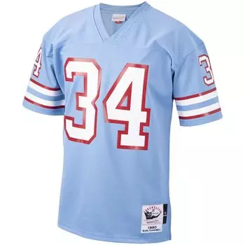 Мужская голубая футболка Mitchell & Ness Earl Campbell Houston Oilers 1980 Authentic Throwback для игрока в отставке