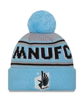 Мужская голубая вязаная шапка с манжетами и помпоном Minnesota United FC Evergreen New Era, черный