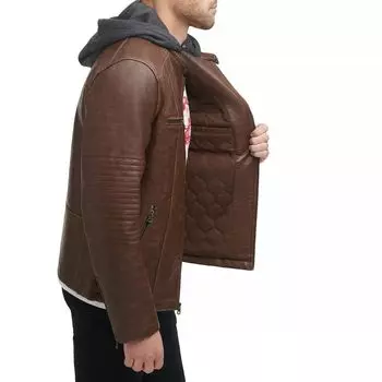 Мужская гоночная куртка из искусственной кожи с капюшоном, Черная Levi's, черный