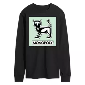 Мужская графическая футболка с длинным рукавом и принтом жетона кота из игры Monopoly Licensed Character, черный