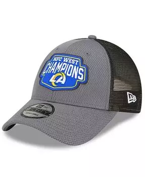 Мужская графитовая бейсболка Los Angeles Rams 2021 NFC West Division Champions 9FORTY Trucker Snapback Hat New Era, серый