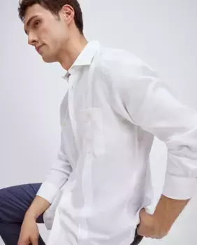 Мужская гуаябера 100% лен однотонная с длинным рукавом Emidio Tucci, белый