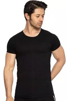 Мужская хлопковая черная майка с круглым вырезом и коротким рукавом, 12 шт. 314S TOLIN