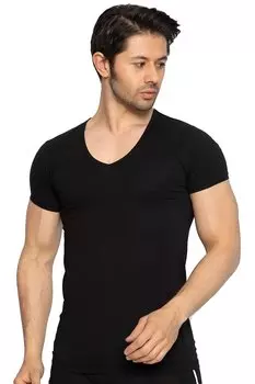Мужская хлопковая черная майка с V-образным вырезом и коротким рукавом, 12 шт. 317S TOLIN