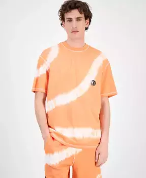 Мужская хлопковая футболка Nodyem с логотипом и эффектом тай-дай Hugo Boss, оранжевый
