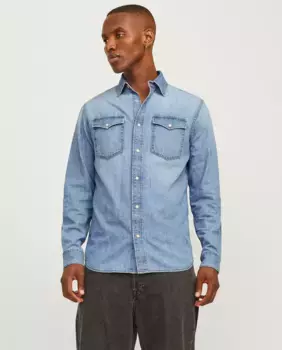 Мужская хлопковая футболка с длинными рукавами, имитирующая деним Jack & Jones, синий