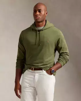 Мужская хлопковая футболка с капюшоном больших размеров Polo Ralph Lauren, зеленый