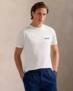 Мужская хлопковая футболка с карманом и Polo Bear Polo Ralph Lauren, белый