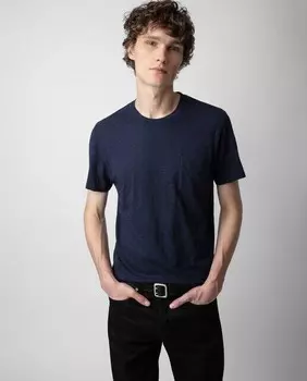 Мужская хлопковая футболка с короткими рукавами Zadig & Voltaire, темно-синий