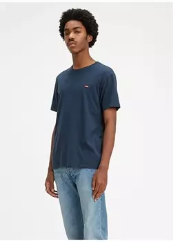 Мужская хлопковая футболка с круглым вырезом темно-синего цвета Levis