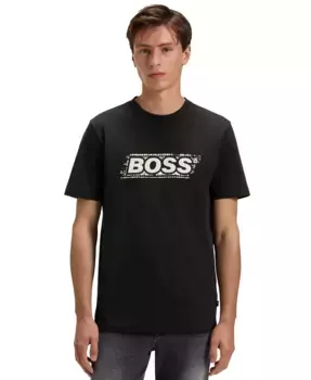 Мужская хлопковая футболка с логотипом Artwork Hugo Boss, черный