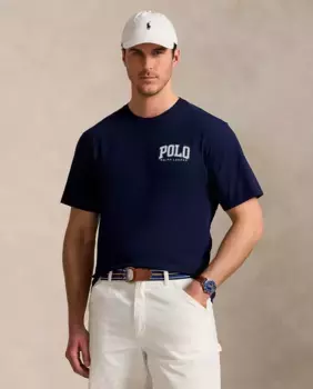 Мужская хлопковая футболка с логотипом больших размеров Polo Ralph Lauren, тёмно-синий