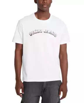 Мужская хлопковая футболка с логотипом колледжа Crewneck GUESS JEANS, белый
