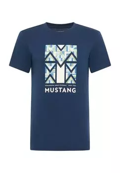 Мужская хлопковая футболка с логотипом MUSTANG, цвет Dress Blues