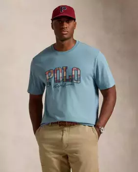 Мужская хлопковая футболка с логотипом Polo больших размеров Polo Ralph Lauren, синий
