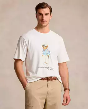 Мужская хлопковая футболка с мишкой-поло больших размеров Polo Ralph Lauren, цвет Blanco Roto