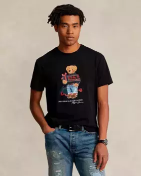 Мужская хлопковая футболка с мишкой-поло Polo Ralph Lauren, черный