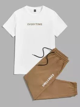 Мужская хлопковая футболка с надписью Modomio и брюки с завязками на талии Manfinity, мультиколор