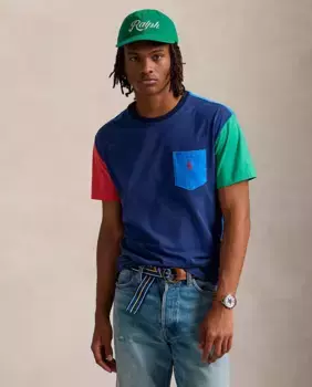 Мужская хлопковая футболка с нагрудным карманом Polo Ralph Lauren, мультиколор