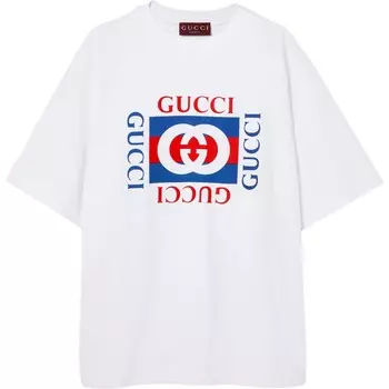 Мужская хлопковая футболка с переплетенным G-образным принтом, белая Gucci, белый